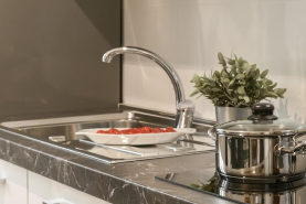 GRANITE KITCHEN PLATFORM WITH STAINLESS STEEL SINK